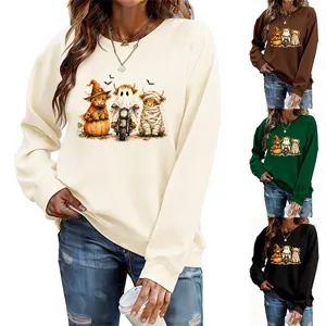 Felpa casual girocollo a maniche lunghe con grafica di mucca delle Highland di Halloween.