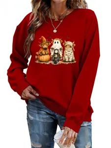 Felpa grafica da donna con mucca delle Highland di Halloween maglione carino casual