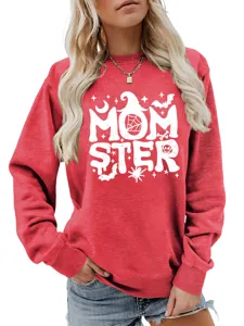 Stylischer roter Damensweater mit festlichem Halloween Mom Ster Grafikdruck Design.