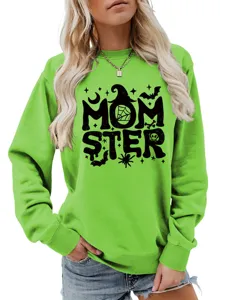 Detailansicht des trendigen Damen Freizeit Langarm Sweatshirts mit lustigem Halloween Print.