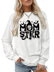 Nahaufnahme Detail des Damen Freizeitsweatshirts mit lustigem Halloween Grafikprint.