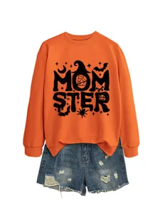 Oranger Halloween Damen Sweatshirt Rundhalsausschnitt langarm Lässiges Oberteil mit Grafik