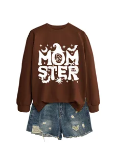 Damen Halloween Momster Sweatshirt Vintage Hexenhut Spinnennetz Grafik Casual Langarm Pullover
