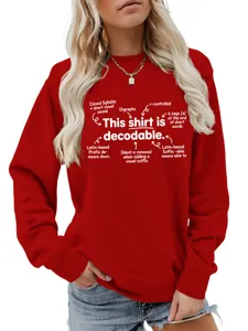 Women red long sleeve sweatshirt with funny linguistics education print casual fall top