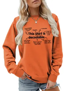 Orange sweatshirt featuring educational linguistics graphic print, comfortable long sleeve pullover.