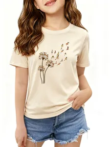 Χαριτωμένο κοντομάνικο T-shirt με στρογγυλή λαιμόκοψη και γραφικό κουτάβι για κορίτσια.