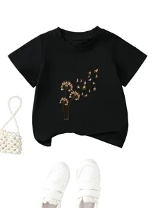 Παιδικό μαύρο κοντομάνικο t-shirt με χαριτωμένο γραφικό σχέδιο σκύλου πικραλίδα top
