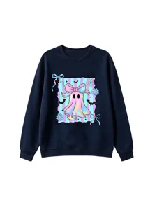 Navy blue long-sleeve crewneck sweatshirt featuring a cute holographic ghost graphic design.