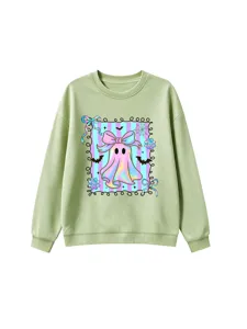Casual long sleeve crewneck sweatshirt featuring cute holographic ghost print for kids.