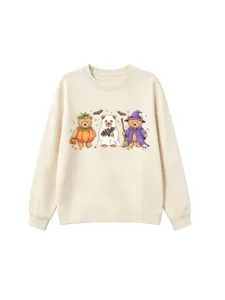 Cute Halloween cartoon bears print crewneck sweatshirt for kids, casual long sleeve top.