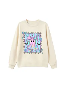 Cute pastel holographic ghost bow graphic crewneck sweatshirt for autumn and winter kids.