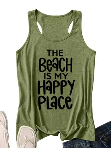 Dames groene casual letter bedrukte mouwloze racerback tanktop voor de zomer