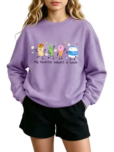 Lockerer Langarm-Sweatshirt mit niedlichem Cartoon-Druck für Damen, bequeme Freizeitkleidung.