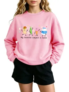 Rosa süßer Pullover lässiges Langarm-Sweatshirt mit niedlichem Cartoon-Food-Print Mode