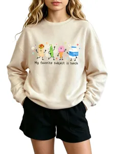 Beige Sweatshirt mit Rundhalsausschnitt und niedlichem Cartoon-Food-Druck für den Alltag.