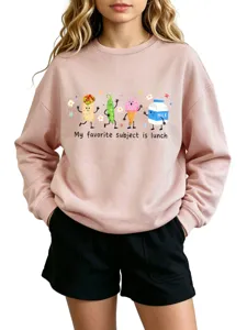 Rosa Sweatshirt mit süßem Cartoon Essen Motiv lässiges Langarmshirt für Damen Herbstmode
