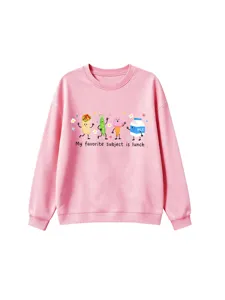 Rosa süßer Cartoon-Lebensmittel-Druck lässiger Langarm Rundhals Pullover für Herbst Winter.