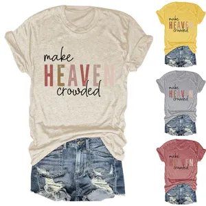 Women casual round neck short sleeve graphic t-shirt with trendy letter print top.