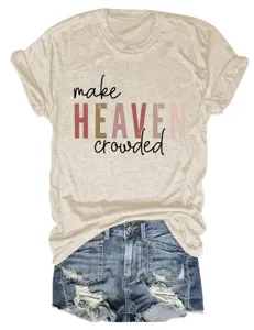 Detailed view of casual women short sleeve round neck t-shirt with inspirational print.