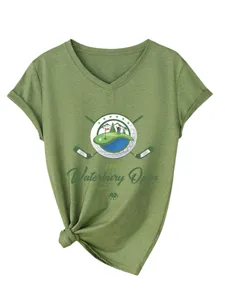 T-shirt femme col V manches courtes nœud décontracté graphique golf Waterbury 1996