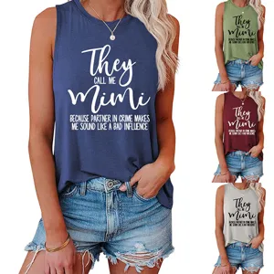 Detailed view of the sleeveless casual tank top with graphic print and comfortable fit.