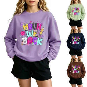 Children casual long sleeve crewneck sweatshirt with cute cartoon school print design.