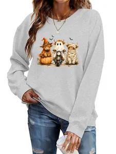Donne Halloween carino mucca delle Highland grafico pullover manica lunga felpa grigia