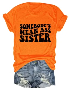 Oranger Damen Kurzarm T-Shirt mit Buchstaben Druck fuer Sommer Mode Oberteil neu.