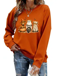 Felpa grafica carina da donna con mucca delle Highland, pullover casual a maniche lunghe.