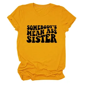 Senfgelbe Damen Kurzarm T-Shirt lässig lustig Slogan Druck Grafik Top Bekleidung Outfit.