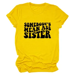 Lustiges gelbes Damen Kurzarm T-Shirt mit modischem Buchstaben Print und Freizeit Stil
