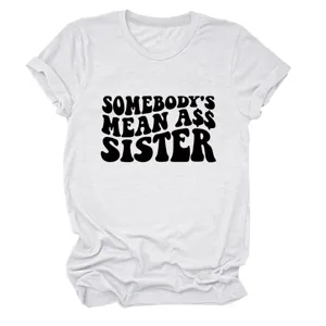 Lässiges weißes Kurzarm-T-Shirt mit Retro-Buchstaben-Druck für Damen im Alltag.