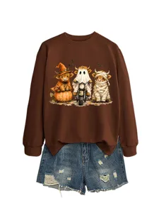 Donna Halloween Highland Mucca Grafica Felpa Maniche Lunghe Carino Casuale Top