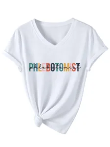 Casual mode dames PHLEBOTOMIST kleurrijke V-hals korte mouw T-shirt detailweergave