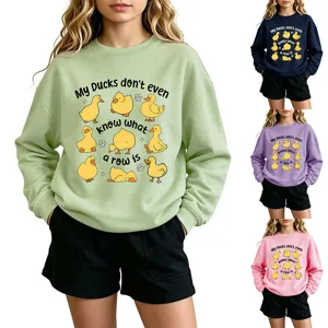 Cute funny duck print long sleeve crewneck sweatshirt casual autumn winter women top