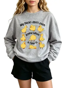 Casual grey crewneck sweatshirt featuring funny duck graphic print for daily autumn wear