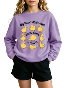 Cute duck graphic sweatshirt casual pullover long sleeve top for autumn and winter wear.