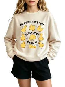 Cute cartoon duck graphic sweatshirt, casual long sleeve crewneck pullover for women.