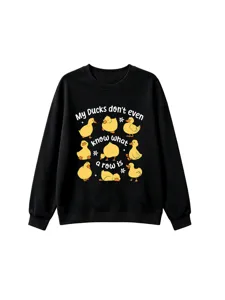Cute cartoon ducks graphic print black pullover sweatshirt long sleeve casual daily top