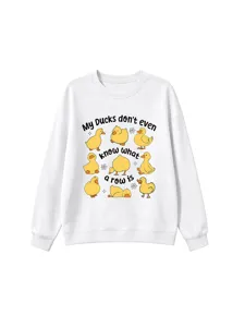 Cute yellow ducks graphic print white long sleeve crewneck sweatshirt casual pullover top