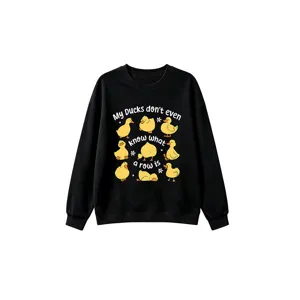 Cute funny duck print black crewneck sweatshirt for women casual autumn long sleeve pullover