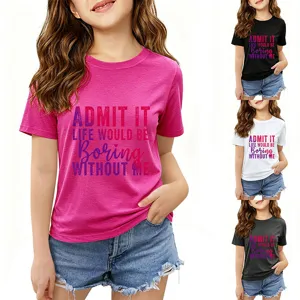Kids korte mouw T-shirt casual grafisch shirt letter print zomer top voor meisjes