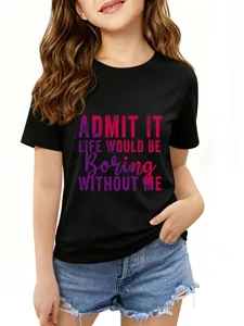 Casual zwart t-shirt met korte mouwen voor dames met grappige quote grafische print.