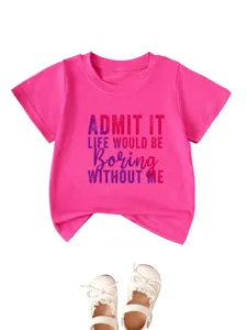 Kinderen felroze korte mouw t-shirt met grappige letterprint voor dagelijkse casual.