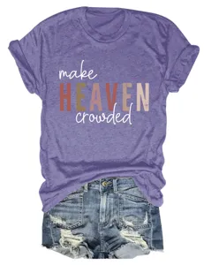 Women short sleeve round neck t-shirt casual letter print top with denim shorts detail.
