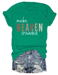 Women casual green short sleeve T-shirt with stylish letter print for daily wear.
