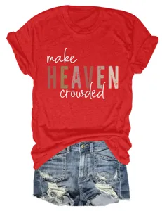 Stylish women's red round neck short sleeve t-shirt with print slogan for daily wear.