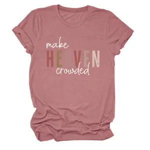 Women's casual short sleeve crewneck t-shirt with faith slogan graphic print mauve