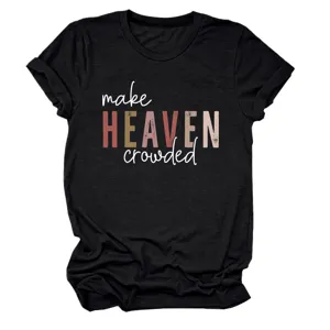 Casual black short-sleeve t-shirt with letter print, comfortable everyday women apparel.