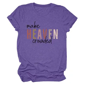 Purple heather short-sleeve women's crewneck t-shirt featuring inspirational letter print.